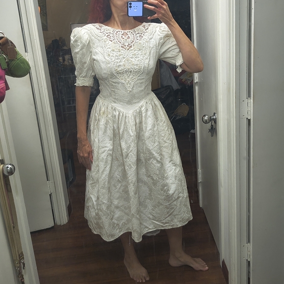 Jessica McClintock Dresses & Skirts - Vtg Jessica McClintock Puff Sleeve Prom Wedding Dress white Beaded Embroidered 8